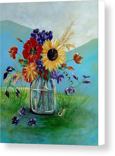 Flowers in a Mason Jar - Canvas Print