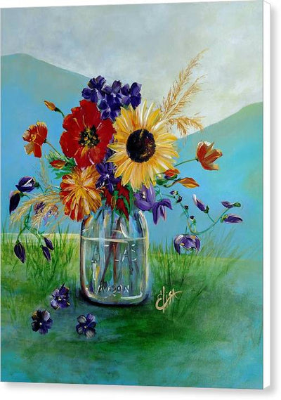 Flowers in a Mason Jar - Canvas Print