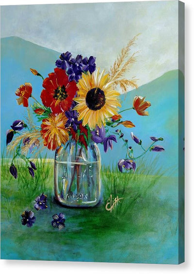 Flowers In A Mason Jar - Canvas Print