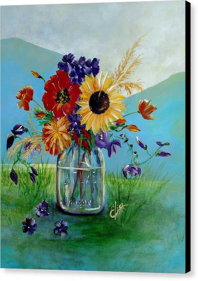 Flowers in a Mason Jar - Canvas Print