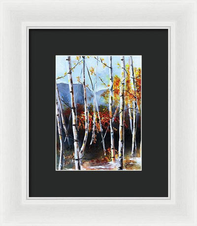 White Birch Tree Mountain Landscape - Framed Print